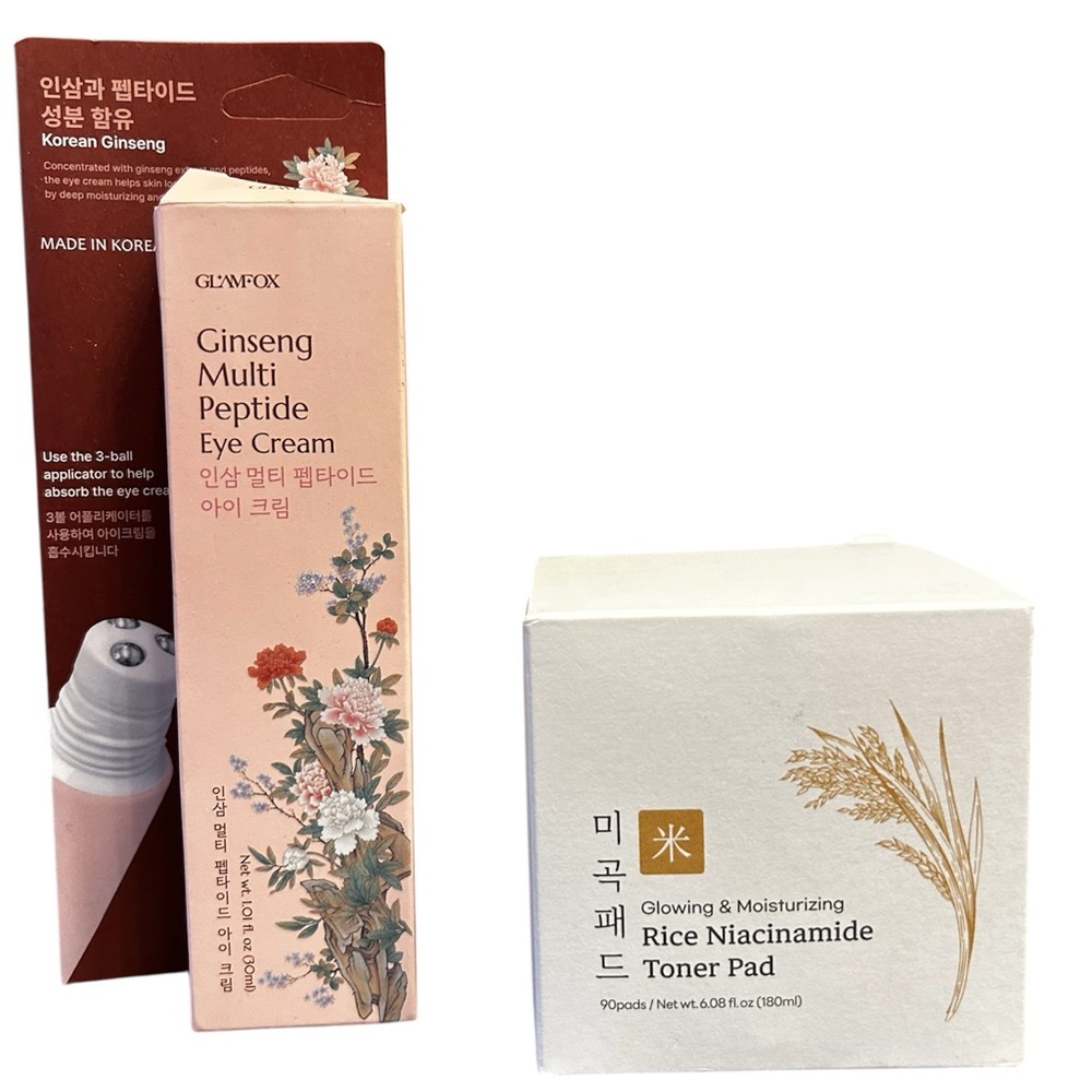 GLAMFOX K-Beauty Glow Set Toner Pads + Peptide Eye Cream Brightening Duo